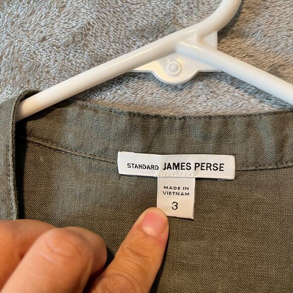 James Perse 100% Linen Drawstring Shirt Dress Greystone Sage Green Size 3 Large - Picture 7 of 7